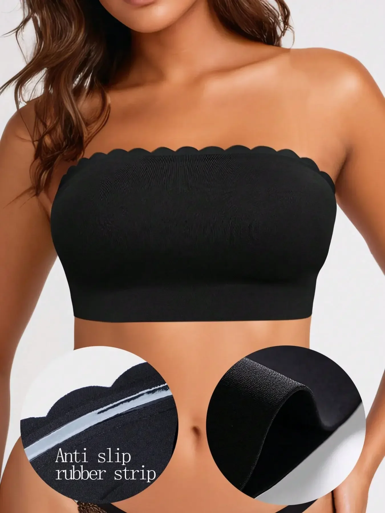 Strapless Bra Backless - 女性用ストラップレスブラ、シームレスバンドゥブラ、カジュアルで快適、伸縮性のあるフリルエッジのワイヤレスブラ、パッドなしブラレット、スムーズなバックレスバンドゥ、オールマッチ下着、ソフトなワイヤレスフィット、柔らかな生地、女性用多目的ストラップレスデザイン、日常使いに最適