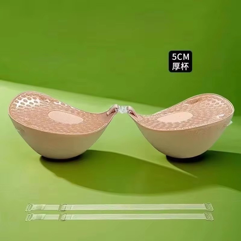 Push Up Bra Padded - 5cm厚の通気性のある粘着ブラ、シリコンニップルテープ、フロントプッシュアップブラ、再利用可能な見えないストラップレスチェストステッカー