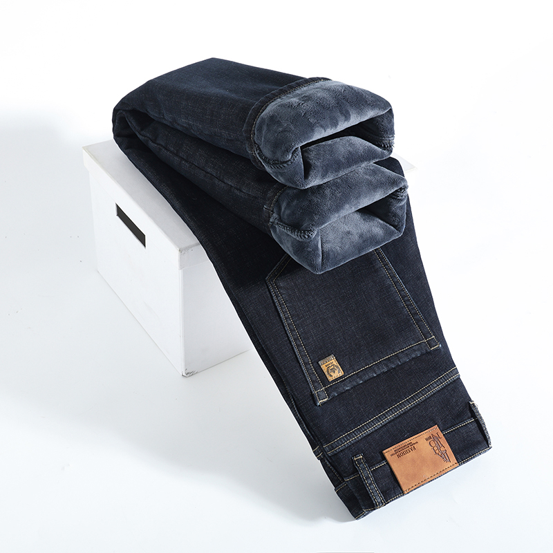 冬暖かいフリースジーンズメンズ厚いサーマルカジュアルストレー - Levis Jeans 501 のレビューと価格
